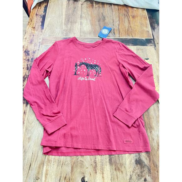 NWT Life Is Good Women's Red Holiday Horse Long Sleeve Crusher T-Shirt Size XL - Picture 2 of 7